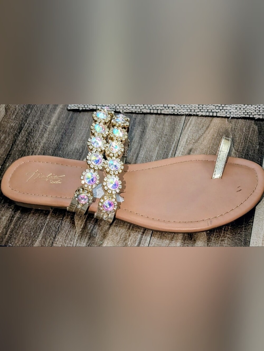 Thalia Sodi Gold Jewel Embellished Tan Sandal 9.5
